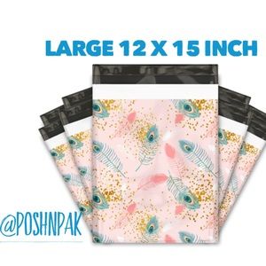 🪶10 Large size Pink + Blue Peacock Feathers poly mailers 12 x 15 in